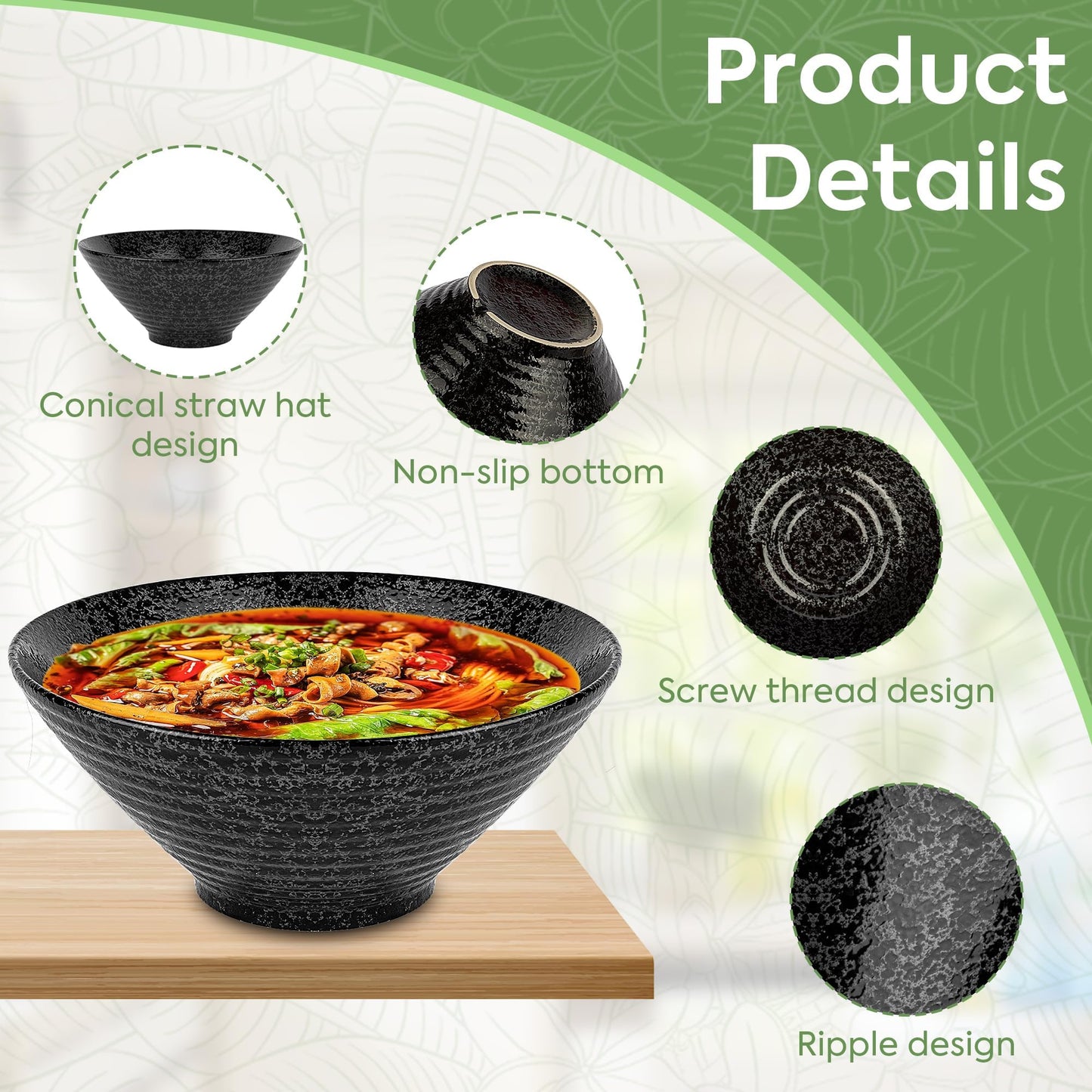 NJCHARMS Ceramic Ramen Bowl Set of 2, 60 oz Japanese Noodle Soup Bowls with Spoons and Chopsticks for Ramen Soup Pho Udon Asian Noodles, Large Noodle Bowls