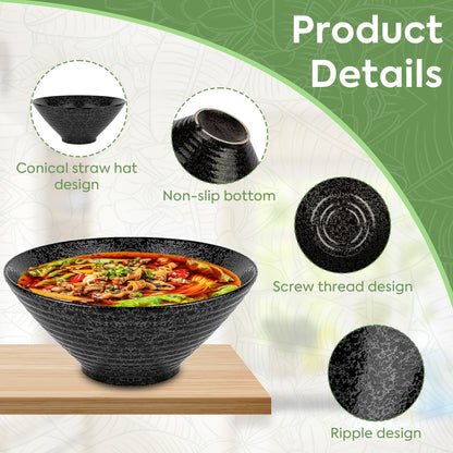 NJCHARMS Ceramic Ramen Bowl Set of 2, 60 oz Japanese Noodle Soup Bowls with Spoons and Chopsticks for Ramen Soup Pho Udon Asian Noodles, Large Noodle Bowls