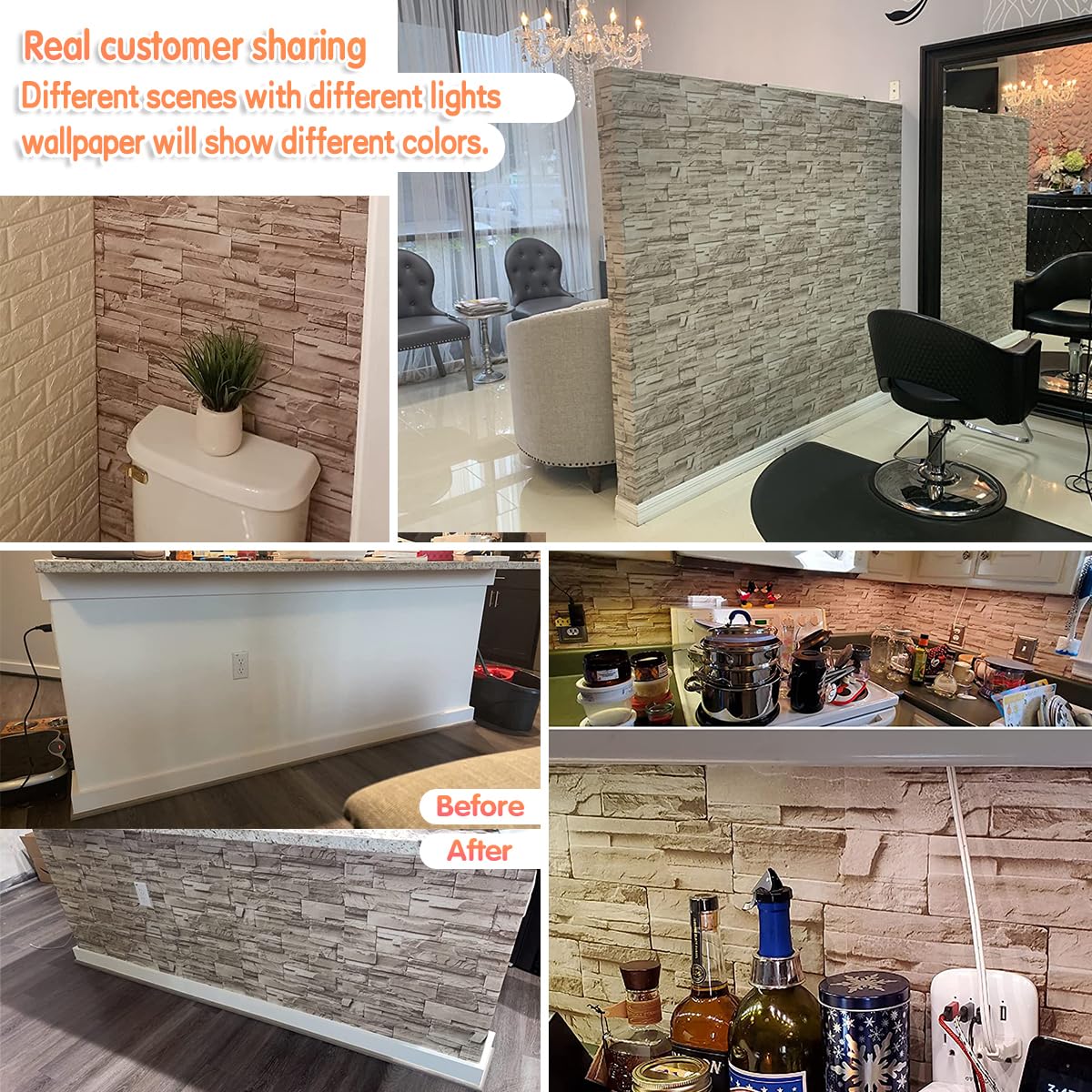 Jeweluck Stone Wallpaper Peel and Stick Brick Wallpaper 17.7”×118.1” Brick Contact Paper Peel and Stick Wall Paper Bathroom Faux Stone Backsplash for Kitchen Removable Decorative for Walls Vinyl