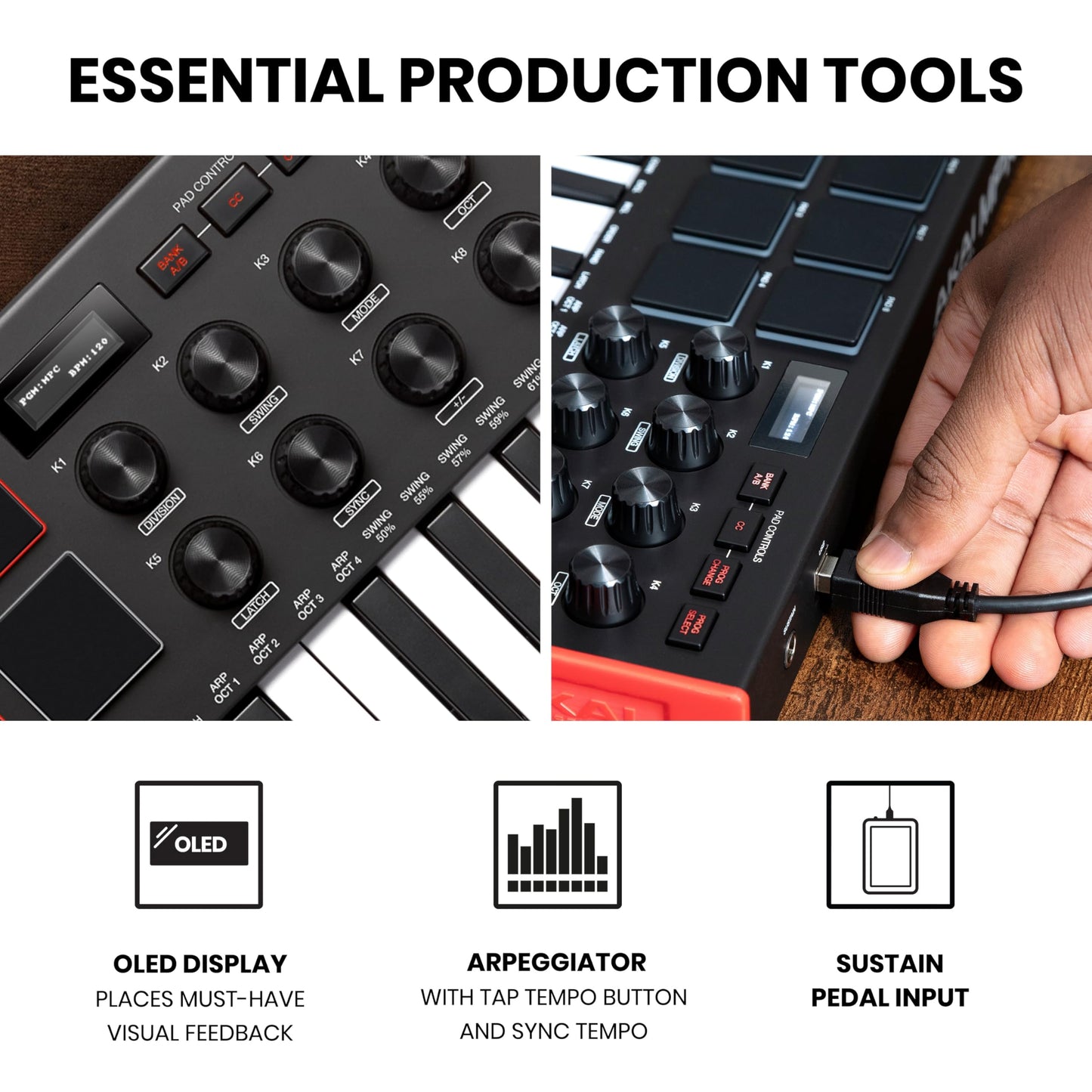 Akai Professional MPK Mini MK3 - 25 Key USB MIDI Keyboard Controller With 8 Backlit Drum Pads, 8 Knobs, Music Production Software and Native Instruments Sound Package (NKS Integration)