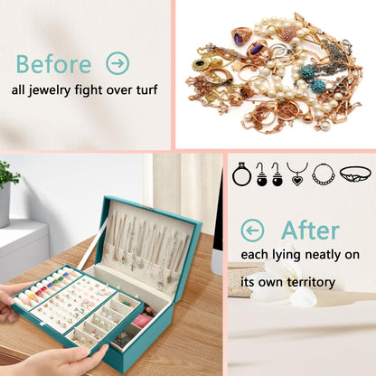 Homeanda Jewelry box 2 layer Jewelry box Leather Jewelry boxes for Women Girls Teens Jewelry organizer box Jewelry Storage box with lock(Green)