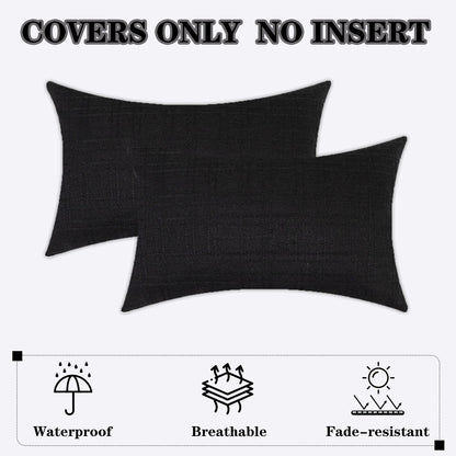 Kevin Textile Pack of 2 Decorative Outdoor Waterproof Throw Pillow Covers Checkered Lumbar Pillowcases Classic Cushion Cases for Patio Couch Bench 12 x 20 Inch Black