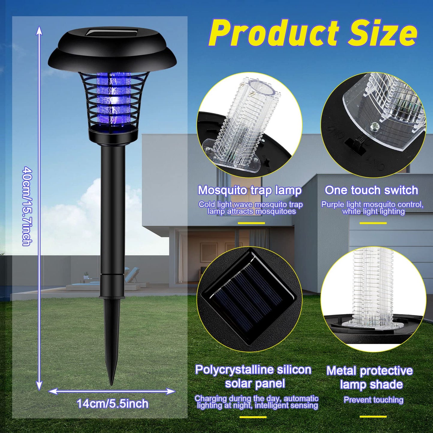 Qualirey 4 Pcs Solar Bug Zapper Waterproof Outdoor Mosquito Zapper Killer and Lighting Repellent Lamp for Indoor Outdoor Use Garden Patio, Purple and White Light(Plastic,Black)