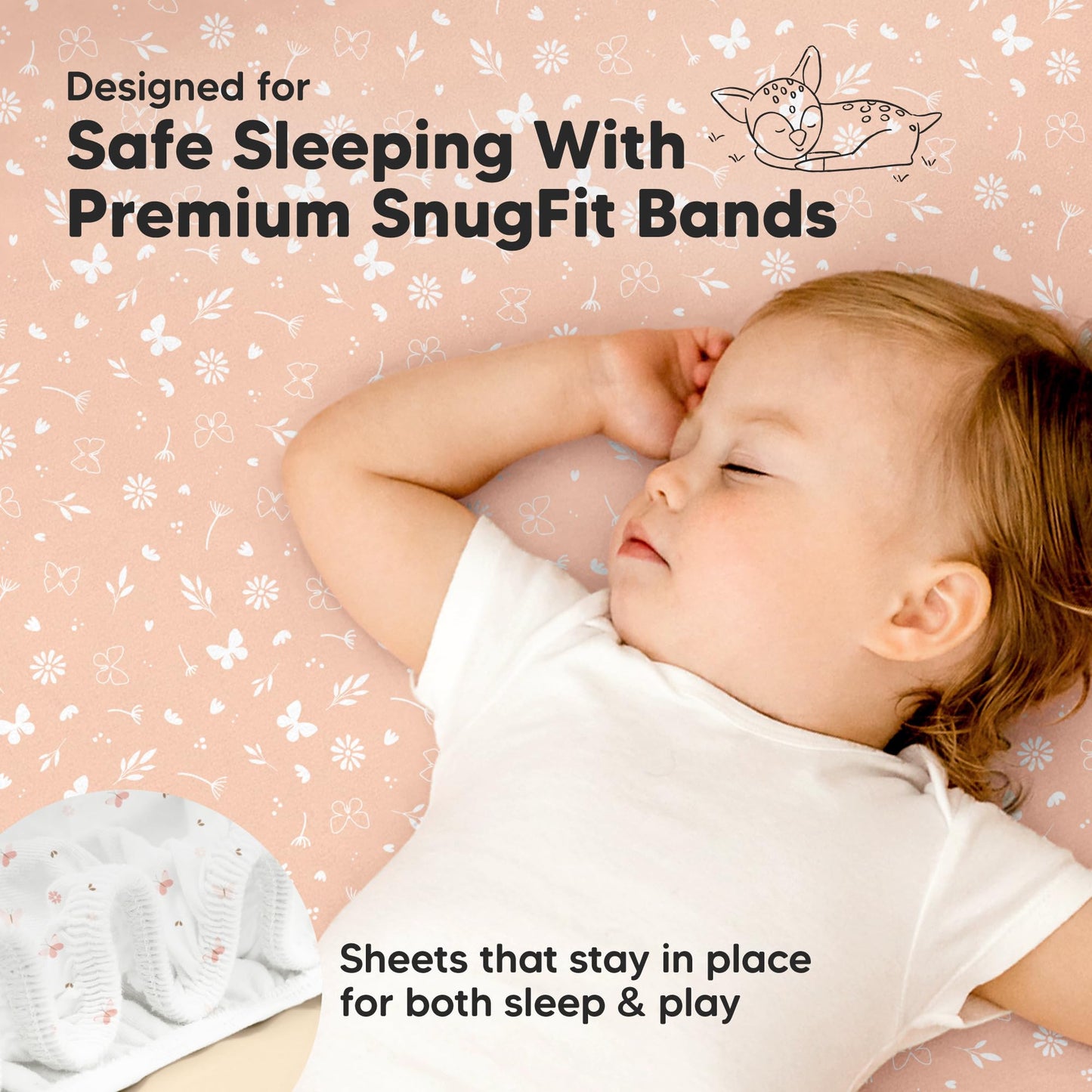 Pack and Play Sheets Fitted - 2-Pack Mini Crib Sheets for Pack N Play Mattress 38x26, Soft & Cozy, Neutral Toddler Playard Bedding, Snug Fitted Mini Baby Crib Mattress Cover Boy, Girl (Butterflies)