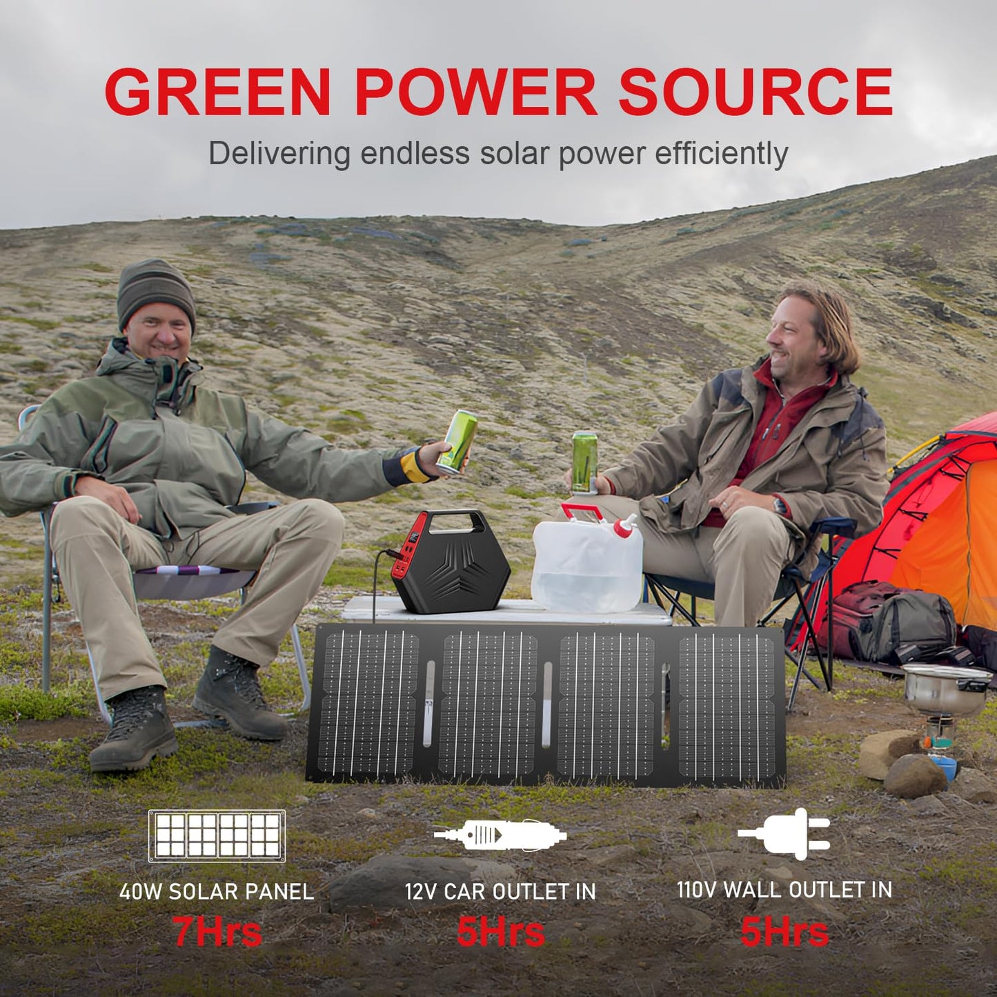 100W Solar Generator with 40W Foldable Solar Panel, Sinkeu 24600mAh Power Bank with AC Outlet for Home Use 97.68Wh Portable Power Station for Camping Hurricane Emergency