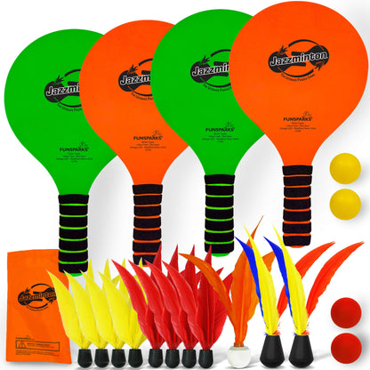 Jazzminton Paddle Game Select Double Badminton Set 4 Rackets - Beach Games for Kids Teens Adults and Family Games -Outdoor Games for Lawn, Yard, Tailgating, Camping Games
