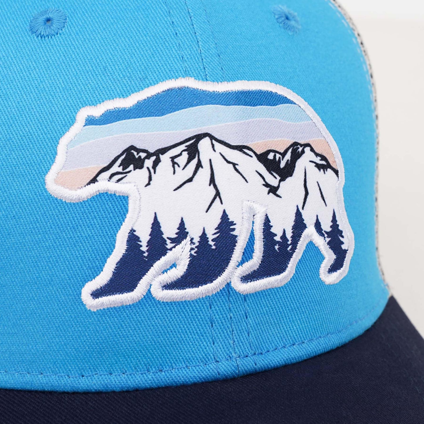 Pnkvnlo California Bear&Mountain Trucker Hats for Men - Embroidered Adjustable Mesh Baseball Men Caps for Wilderness Explore - Blue Bear