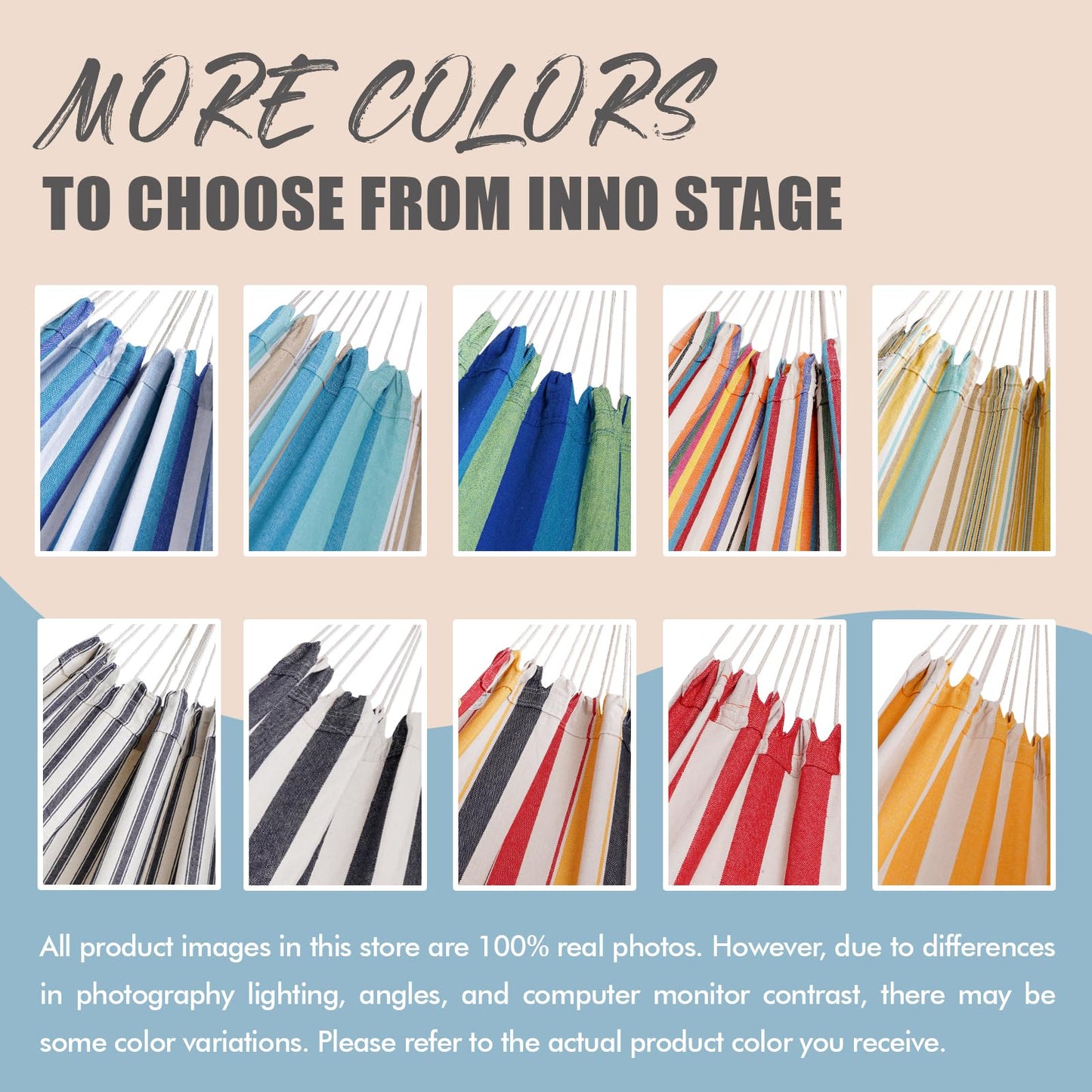 INNO STAGE Double Hammock - 2 Persons Portable Hanging Camping Bed, Blue, 118.3"L x 63"W, 350Lbs Capacity, Polyester, Supports Up to 350 lbs