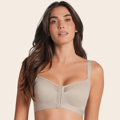 Leonisa Posture Corrector Bra, Wireless Front Closure Posture Bra with Contour Cups – Back Support and Everyday Comfort, Beige, 34C