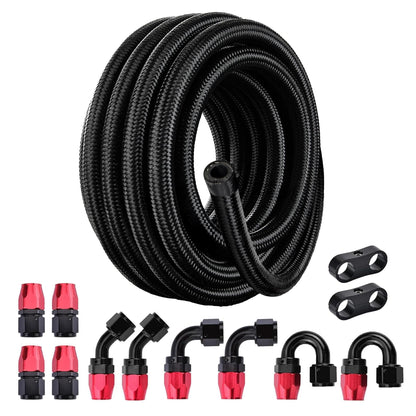 EVIL ENERGY 8AN Nylon Braided Fuel Line Kit, AN8 Fuel Hose Kit CPE 20FT Black&Red