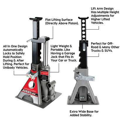 Powerbuilt 3 Ton, Bottle Jack and Jack Stands in One, 6000 Pound Capacity, All-in-One Car Lift, Heavy Duty Vehicle Unijack, Wide Base, 620471