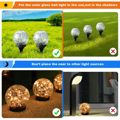 MLKNK Solar Globe Lights Outdoor Waterproof-Solar Balls-Solar Garden Lights-Orbs for Outside 2 Pack Cracked Glass Ball for Lawn Patio Yard Backyard Decorations
