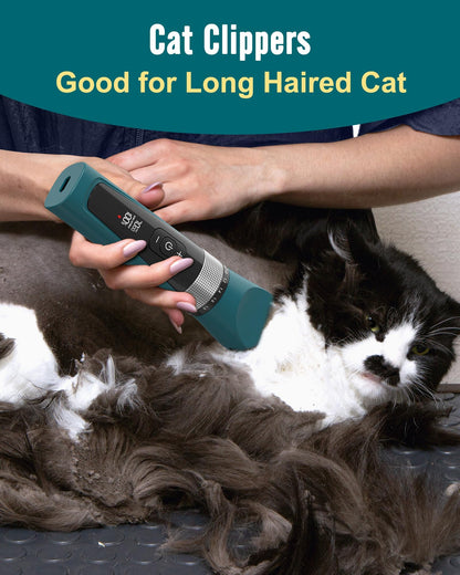 oneisall Cat Clippers for Matted Hair, 5-Speed Quiet Cat Grooming kit, Cordless Pet Shaver for Long Hair,Waterproof Pet Hair Trimmer, Pet Clippers for Cats(Green)
