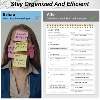 24 Hour Daily Planner - Daily To Do List for Work & Personal Life, Productivity Planner, Everyday Planner, Daily Schedule, 6.5 x 9.8