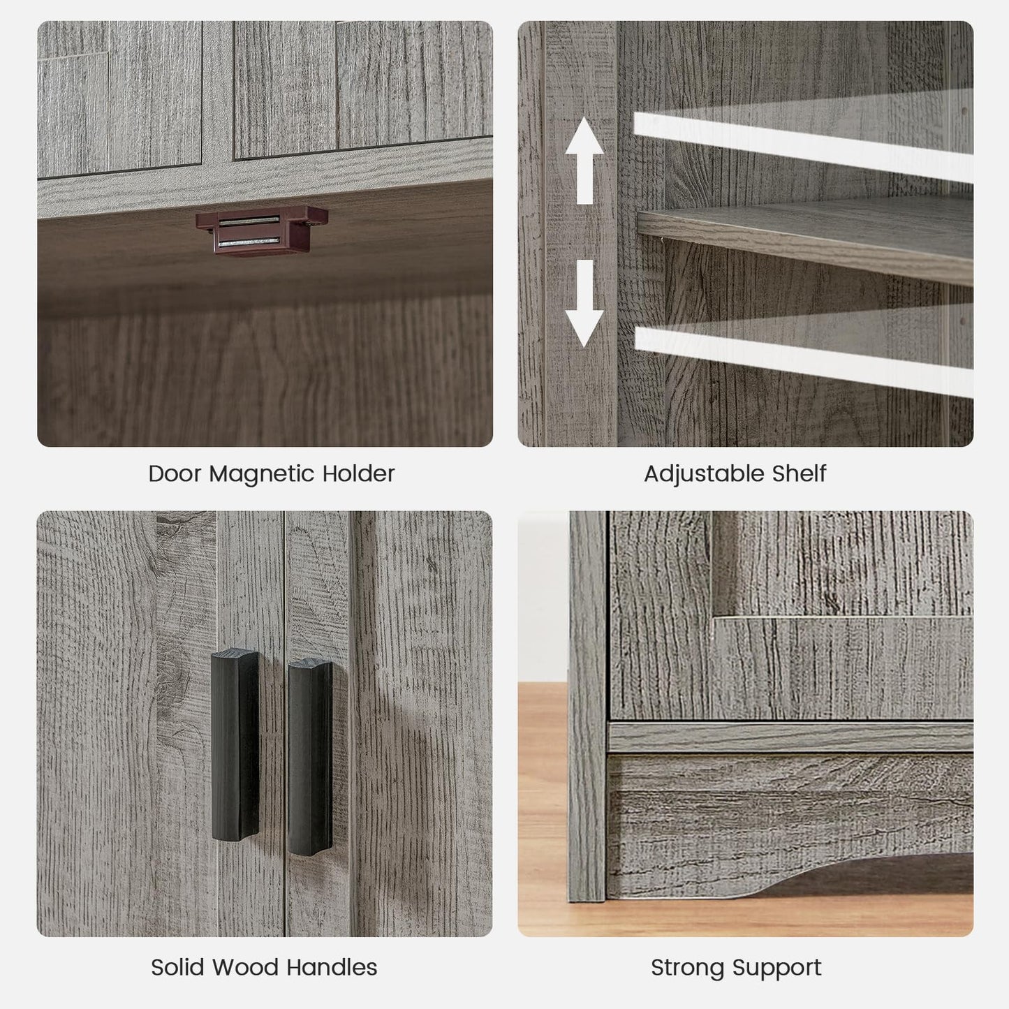 Iwell Storage Cabinet with 2 Drawers & 2 Adjustable Shelves, Kitchen Cabinet, Cupboard, for Living Room, Kitchen, Entryway, Home Office, Grey