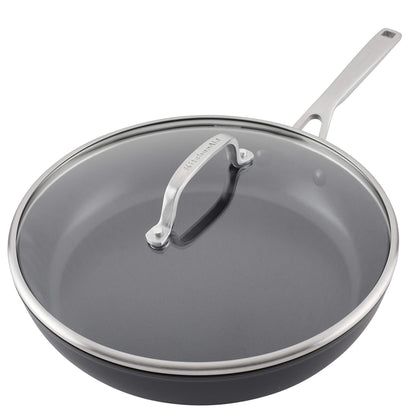KitchenAid Hard Anodized Induction Nonstick Fry Pan/Skillet with Lid, 12.25 Inch, Matte Black