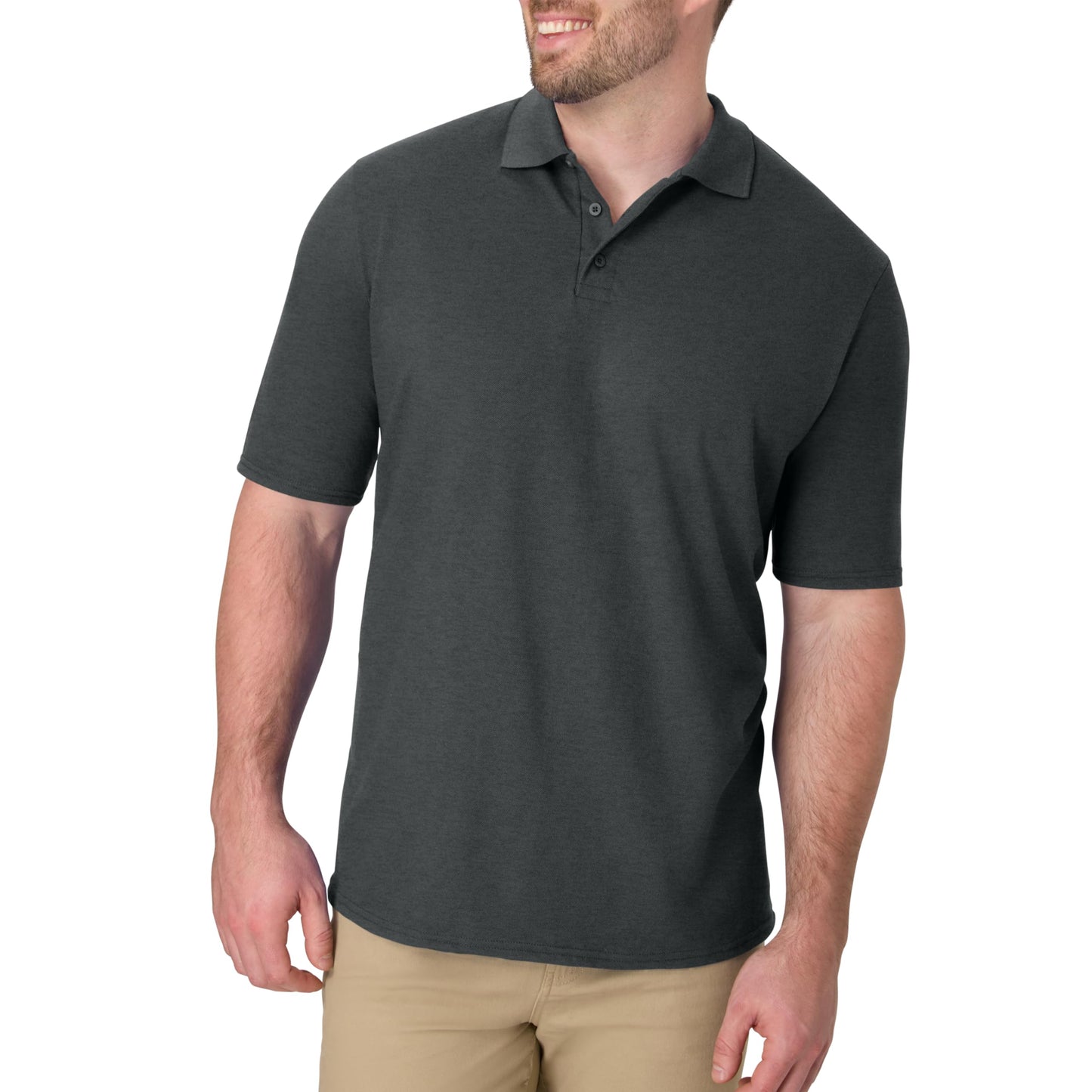 Hanes Mens Pique Short Sleeve Polo Shirt, Three-button Midweight For, Charcoal Heather, Small US