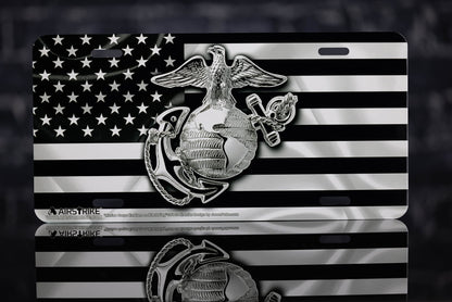 Marine Corps License Plate, USMC License Plate, Marine License Plate, USMC License Plates for Front of Car, USMC Black Flag License Plate, USMC Plate, Made in USA by Airstrike (Made of Metal)-774