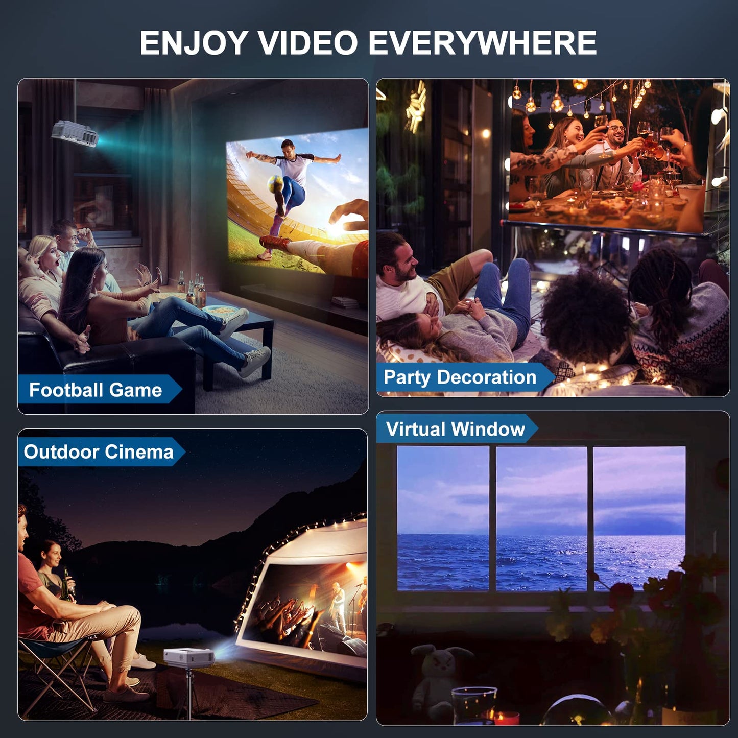 Projector with WiFi and Bluetooth, FUDONI Upgrade Projector Native 1080P 14000L 4K Supported, Portable Movie Outdoor Projector for Home Theater, Compatible w HDMI/USB/TV Stick/Laptop/iOS Android Phone