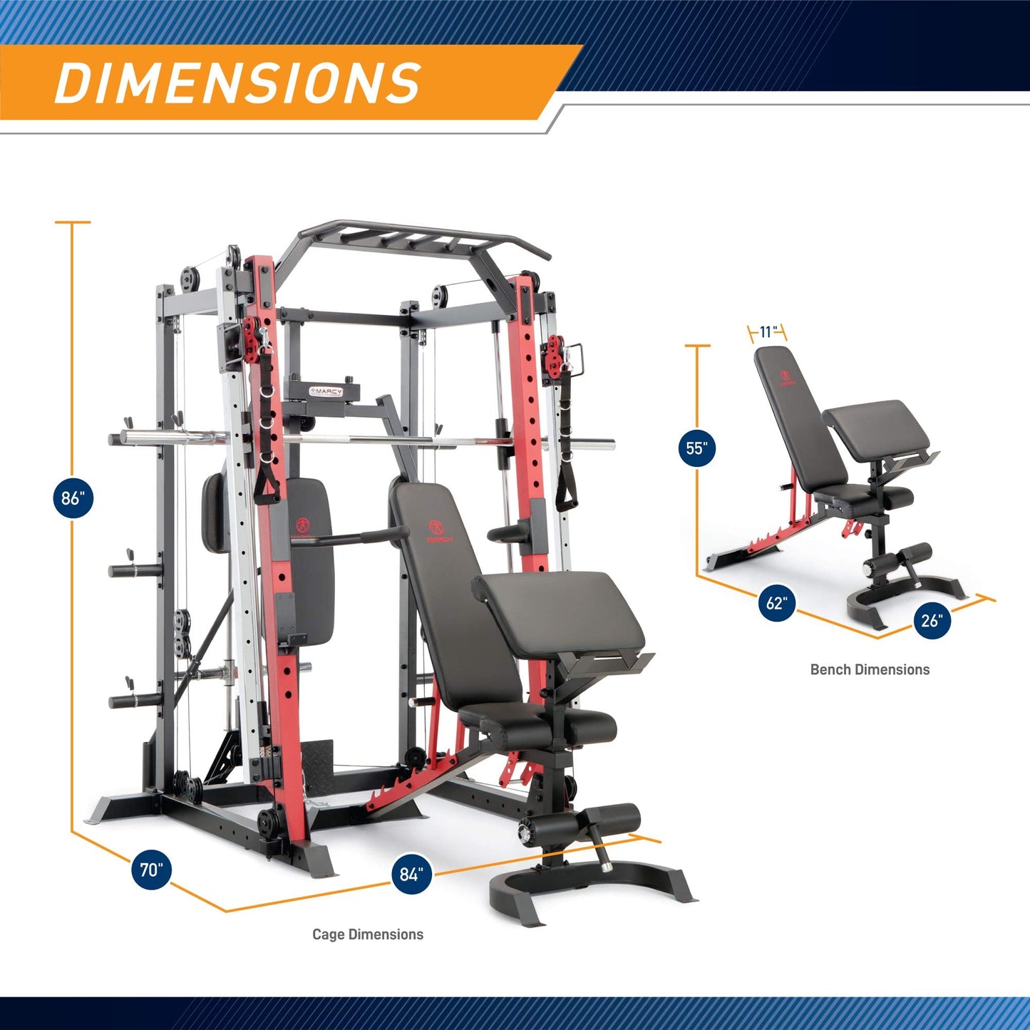 Marcy Smith Machine Cage System Home Gym Multifunction Rack, Customizable Training Station SM-4033, Red