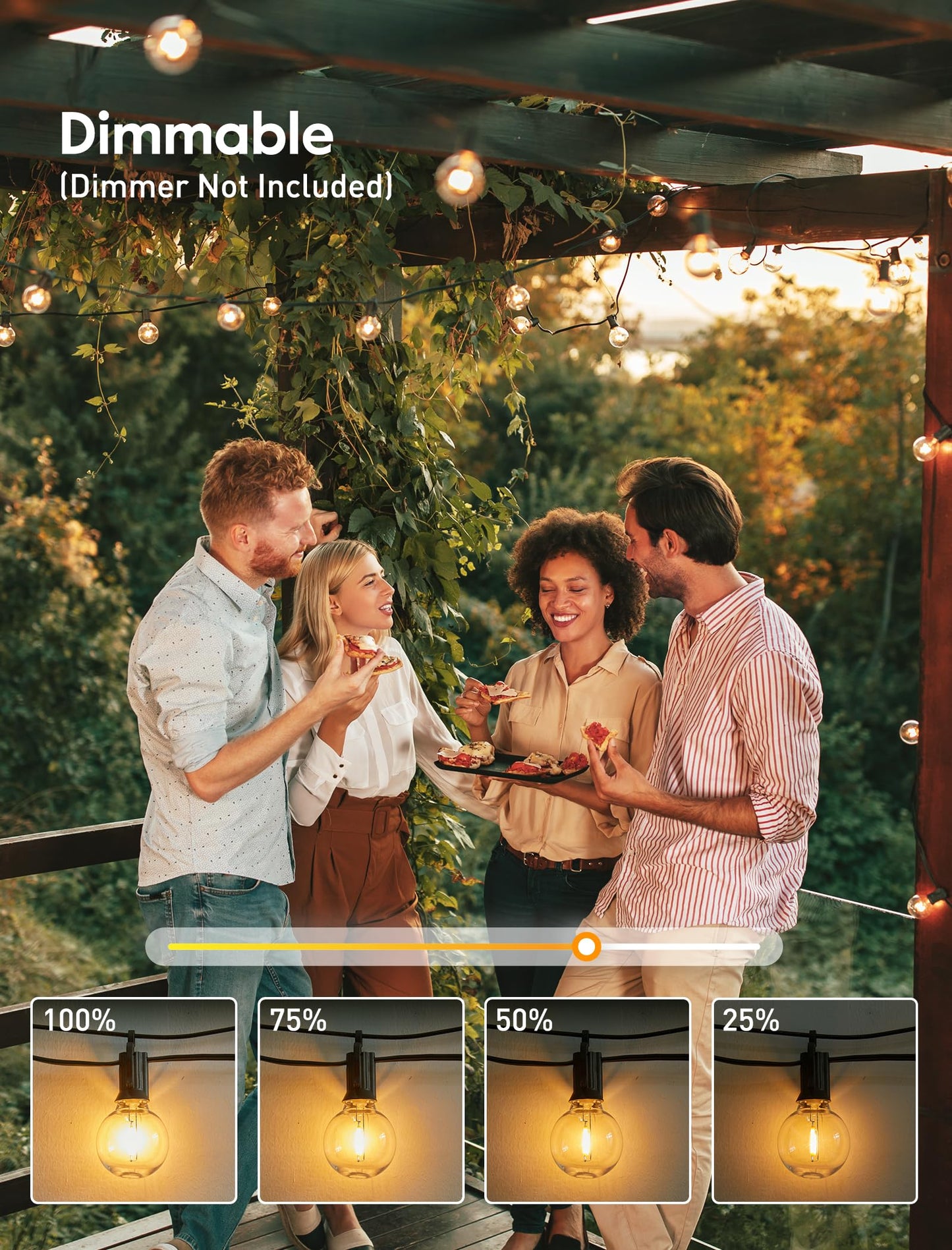 Outdoor String Lights 25 Feet G40 LED Patio Lights, Plug-in, 13 Plastic Edison Bulbs(1 Spare), Waterproof Connectable Hanging Light for Backyard Porch Balcony Party Decor, E12 Base, Black