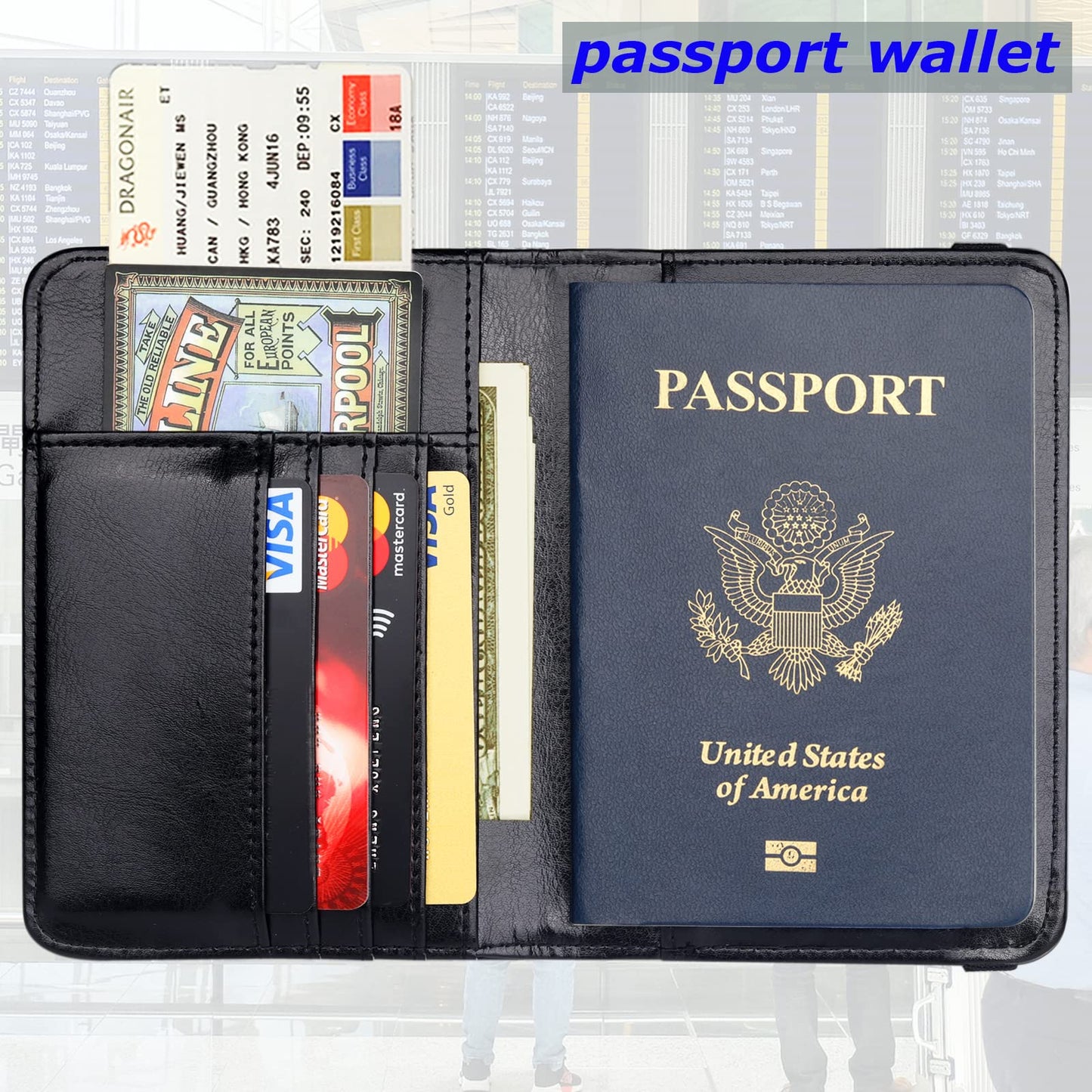 Herain Passport Holder Wallet Cover Case for Men Women Family, Metal US Badge Passport Book Holers with RFID Blocking, Travel Essentials Cruise Must Haves
