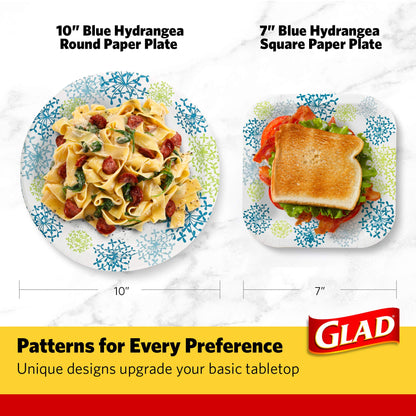Glad Tabletop 10.25" Round Paper Plates in Blue Hydrangea; 50 Count (BB0100)