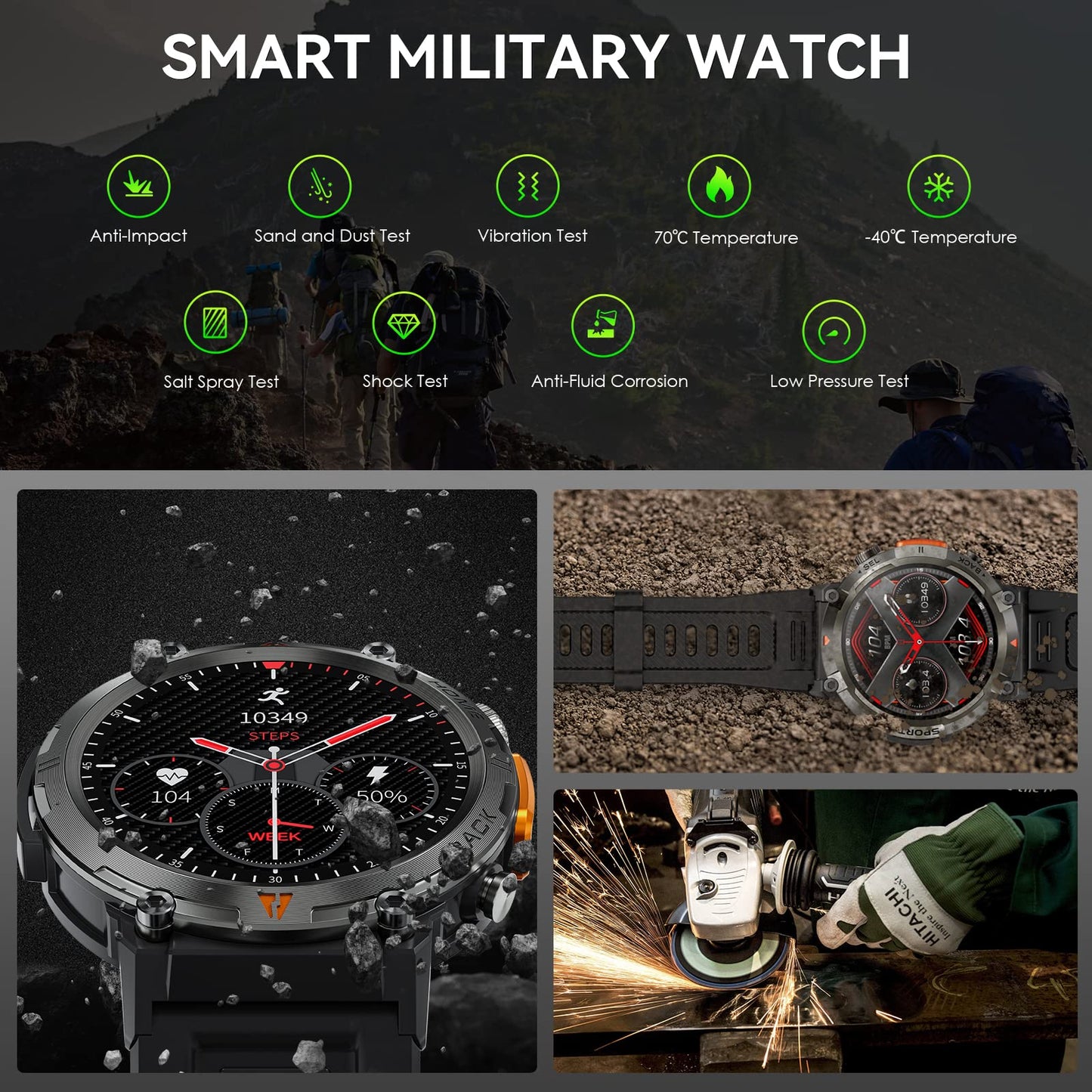 Military Smart Watch for Men (Call Receive/Dial) with LED Flashlight, 1.45" HD Outdoor Tactical Rugged Smartwatch, Sports Fitness Tracker Watch with Heart Rate Sleep Monitor for iPhone Android Phone
