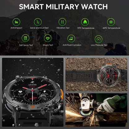 Military Smart Watch for Men (Call Receive/Dial) with LED Flashlight, 1.45" HD Outdoor Tactical Rugged Smartwatch, Sports Fitness Tracker Watch with Heart Rate Sleep Monitor for iPhone Android Phone