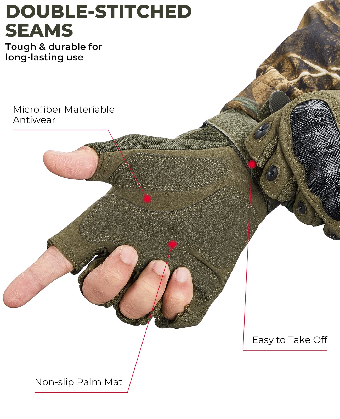 KEMIMOTO Fingerless Tactical & Motorcycle Gloves for Men, Outdoor Work Sports, Cycling, Hunting, Hiking & Camping