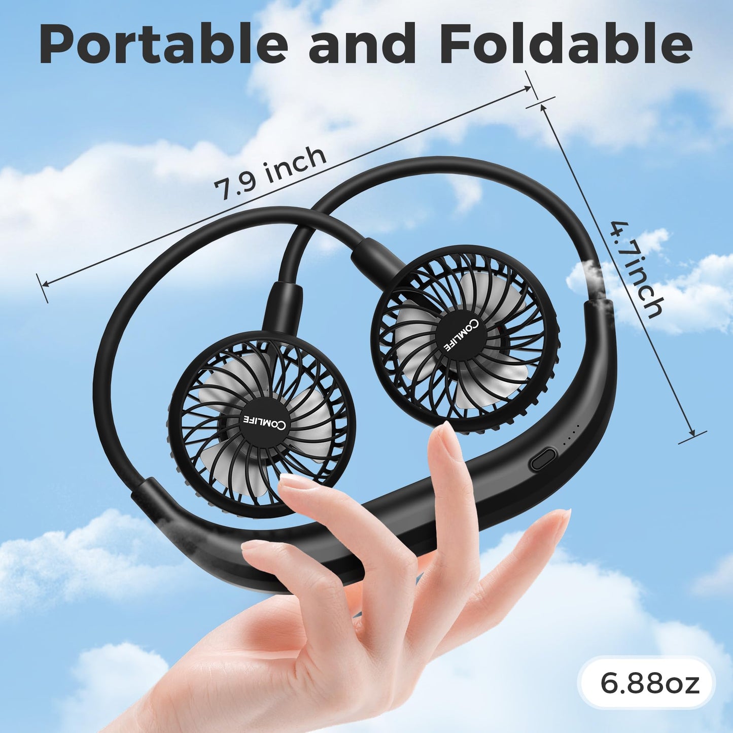 Portable Neck Fan, 2600mAh Battery Operated Ultra Quiet Hands Free USB Fan with Strong Wind, 360° Adjustable High Flexibility Wearable Personal Fan for Home Office Outdoor Travel (Black)