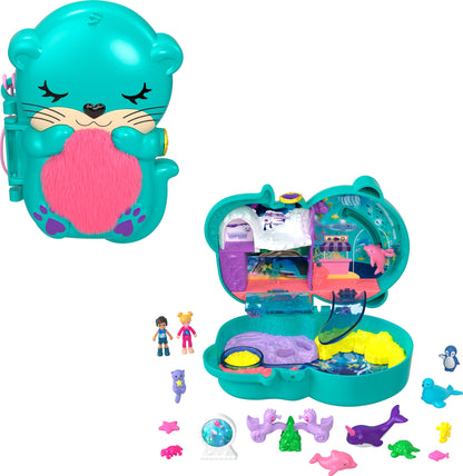 Polly Pocket Otter Aquarium Compact, Aquarium Theme with Micro Polly & Nicolas Dolls, 5 Reveals & 12 Accessories, Pop & Swap Feature, Great Gift for Ages 4 Years Old & Up