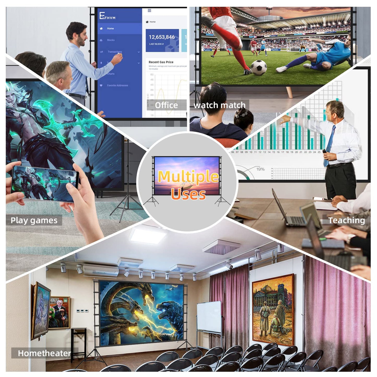 Lejiada 150" Portable Projector Screen with Stand, Foldable & Anti-Crease, HD 4K Movie Screen for Outdoor/Indoor Use, Home Theater, Parties & Business Presentations - Includes Carry Bag