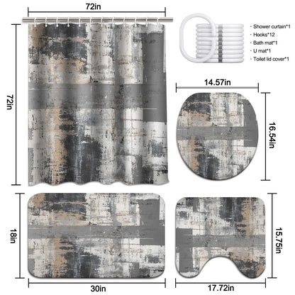 Lnond 4Pcs Bathroom Shower Curtain Sets with Rugs,Black and Grey Painting Art Bathroom Sets with Shower Curtain and Rugs and Accessories