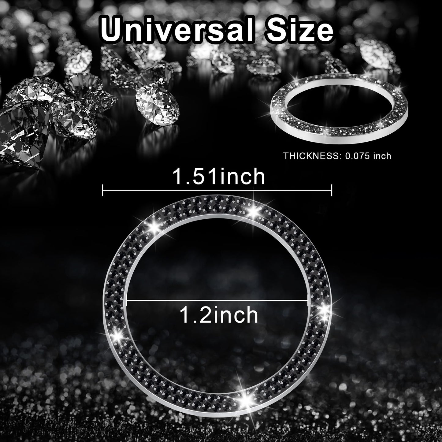 LivTee 2 PCS Crystal Double Rhinestone Car Engine Start Stop Decoration Ring, Bling Car Interior Accessories for Women, Push to Start Button Cover Sticker, Automotive Decals, Black