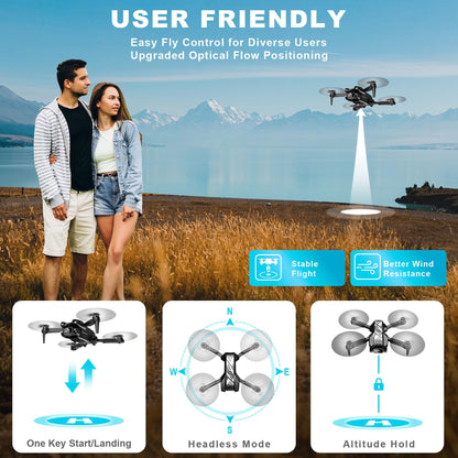 Mini Drone with Camera for Kids Adults-1080P FPV Camera Foldable Drone with Stable Altitude Hold, Gestures Selfie, Waypoint Fly, Auto-Follow, 3D Flip, One Key Start, 3 Speeds, 2 Batteries