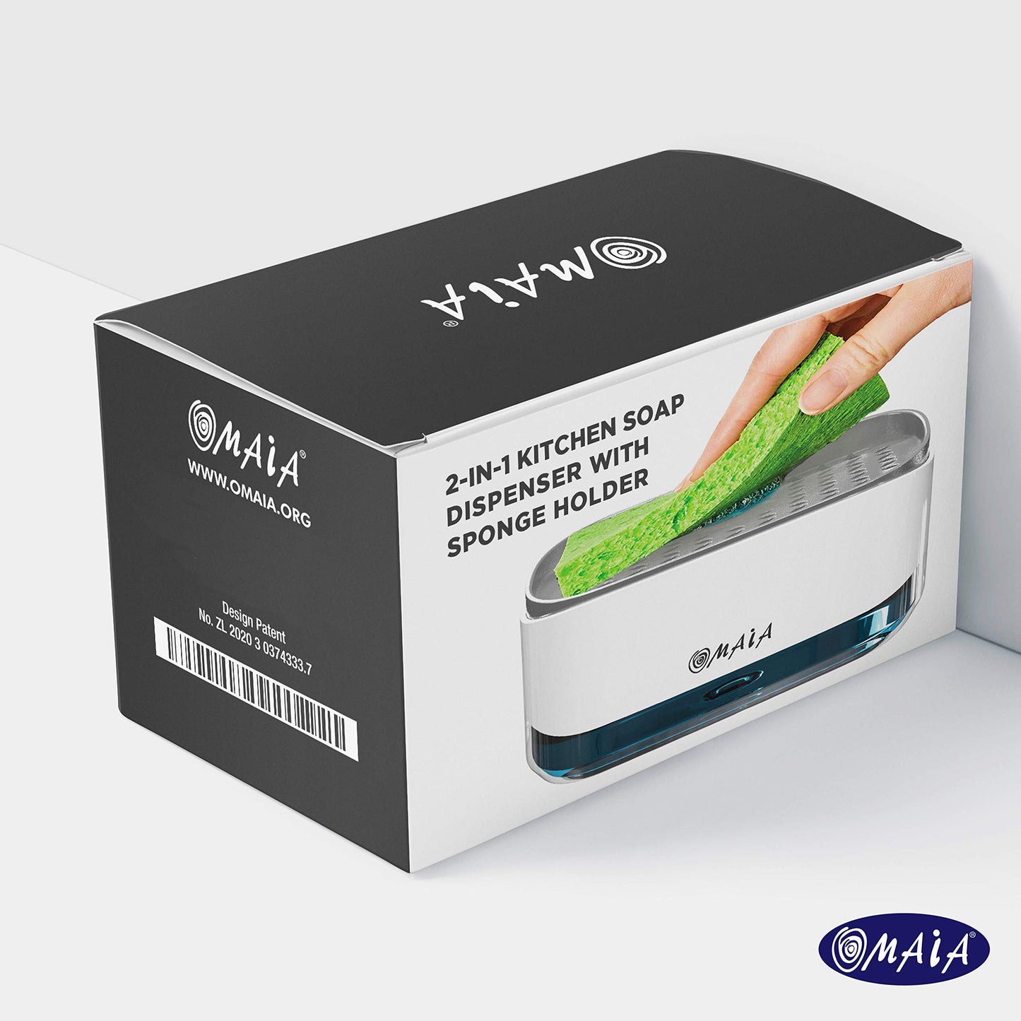 OMAIA 2-in-1 Dish Soap Dispenser with Sponge Holder - Smart Kitchen Gadget - Sink Countertop Organizer