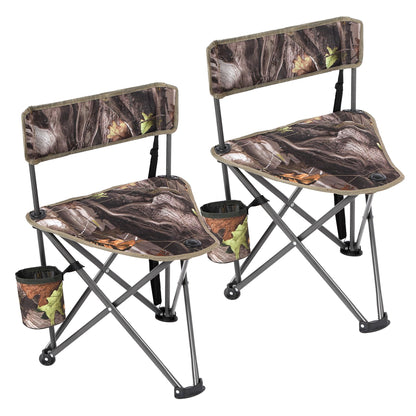 REDCAMP 2 Pack Tripod Hunting Chairs for Blinds, Folding Lightweight Portable Fishing Chair for Adults Hunting Stools with Backrest, Golf Chairs for Spectators, Camo
