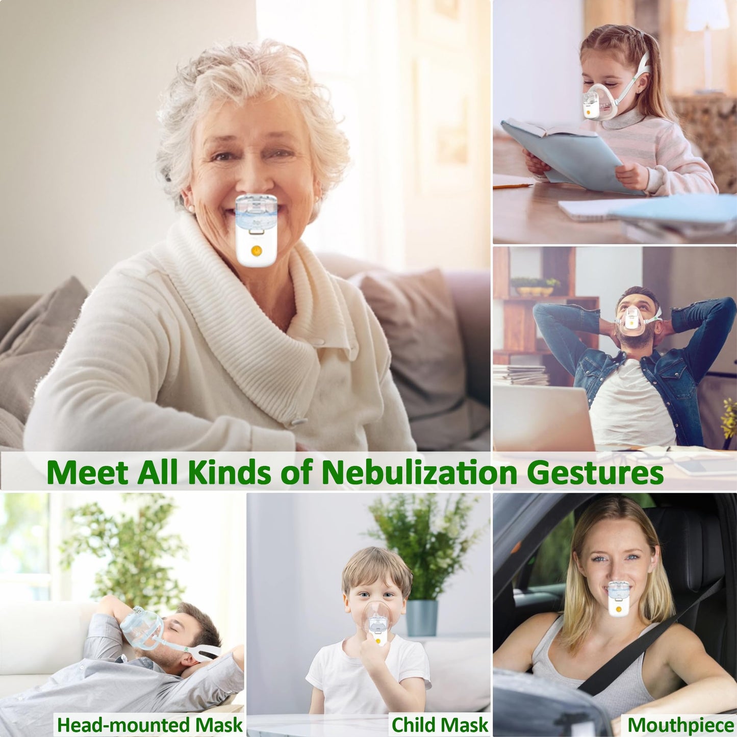 Nebulizer - Portable Nebulizer for Adults & Kids, Rechargeable Nebulizer with Handsfree Design for Lying Down Nebulization, Asthma Nebulizer for Respiratory Timely Help