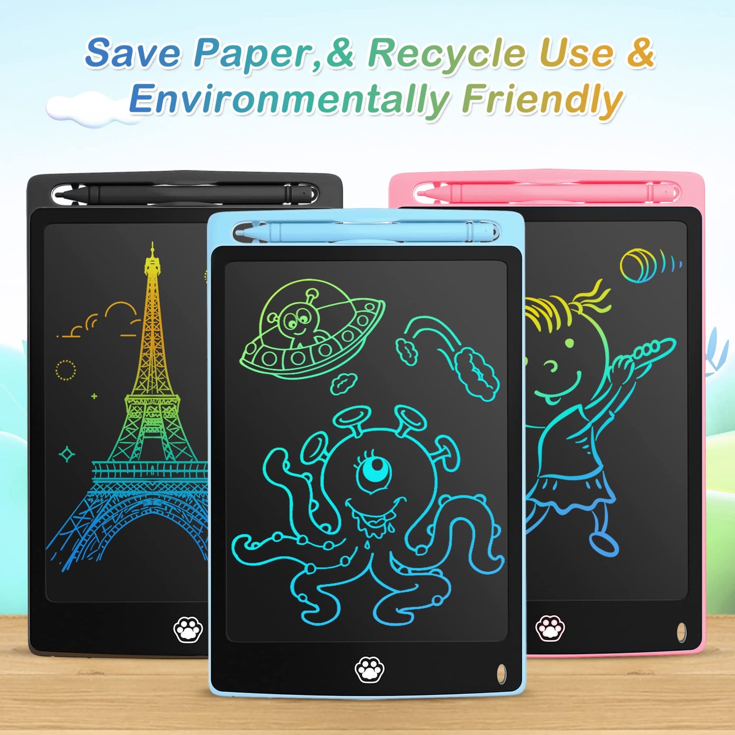 6 Pack LCD Writing Tablet, 8.5 Inch Writing Tablet for Kids, Colorful Screen Doodle Board Drawing Tablet, Digital Drawing Pad, Learning Educational Toys for Girls Boys, Pink*2+Blue*2+Black*2