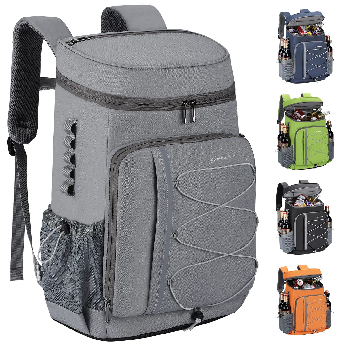 Maelstrom 35 Can Backpack Cooler Leakproof,Insulated Soft Cooler Bag,Beach / Camping Cooler,Ice Chest Backpack for Travel, Grocery Shopping,Kayaking,Fishing,Hiking,Grey