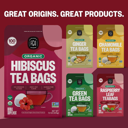 FGO Organic Hibiscus Herbal Tea, 40 Count, Eco-Conscious Tea Bags, Caffeine Free (Pack of 1)