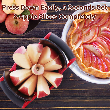 OOKUU Apple Slicer Corer, [Large Size] 8-Blade Heavy Duty Apple Cutter with Base, [Upgraded] Cut Apples All The Way Through, Stainless Steel Ultra-Sharp Blade, Fruit & Vegetable Divider, Wedger, Red