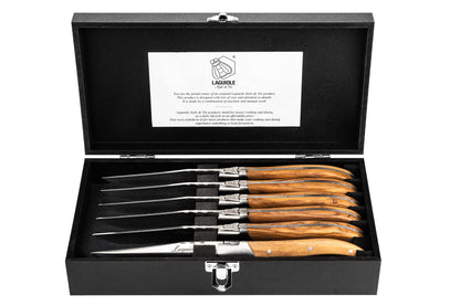 Laguiole Style de Vie Steak Knives, Luxury Line, 6 pieces, Olive Wood, in giftbox