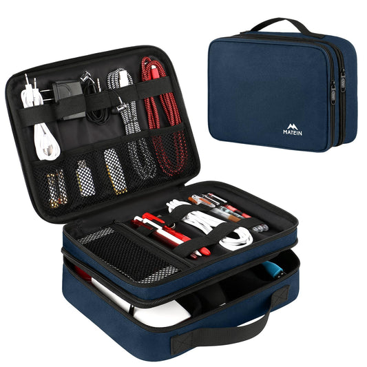 MATEIN Electronics Organizer Travel Case, Water Resistant Portable Travel Cord Organizer for Earphone, Power Bank, and Flash Drive, Universal Carry Case for Cables, Tech Gifts for Men, Navy Blue