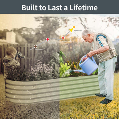 Kesfitt Galvanized Raised Garden Bed Kit,18" Tall 7-in-1 Outdoor Metal Planter Boxes with Safety Edging,8×2×1.5FT Modular Large Steel Raised Beds for Gardening Vegetables Fruits Flower