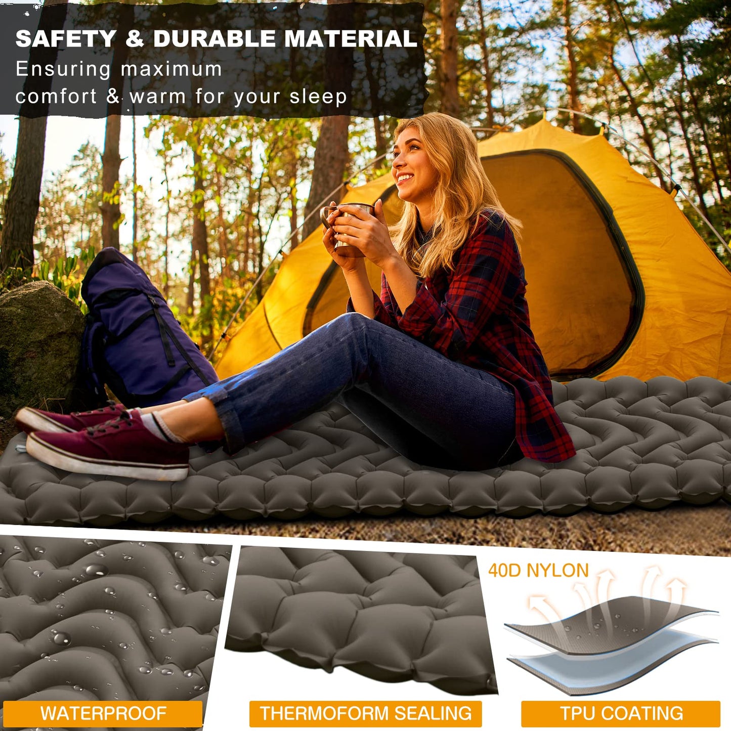 MEETPEAK Camping Pad, Foot Press Inflatable Sleeping Pad Extra Thick Lightweight Camping Sleeping Mat Ultralight Compact Waterproof Air Mattress for Outdoor Hiking Hammock Backpacking Sleeping Bag