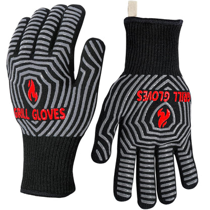 QUWIN BBQ Gloves, Oven Gloves, Grilling Gloves Silicone Non-Slip Oven Mitts, Kitchen Gloves for BBQ, Grilling, Cooking, Baking-1 Pair… (Black, One Size Fits Most)