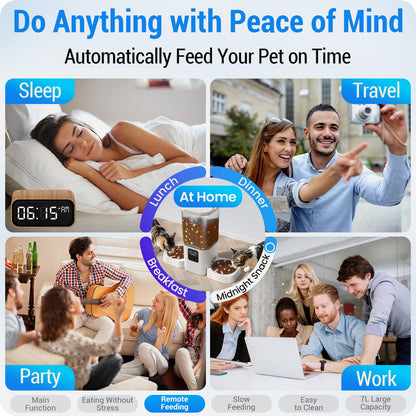 Frienhund Automatic Cat Feeder with Slow Feed for 2 Cats: 5G WiFi Automatic Dog Feeder with 7L Large Food Storage, Cat Food Dispenser with Alexa for Multiple Pets, Detachable for Easy Cleaning -29 Cup