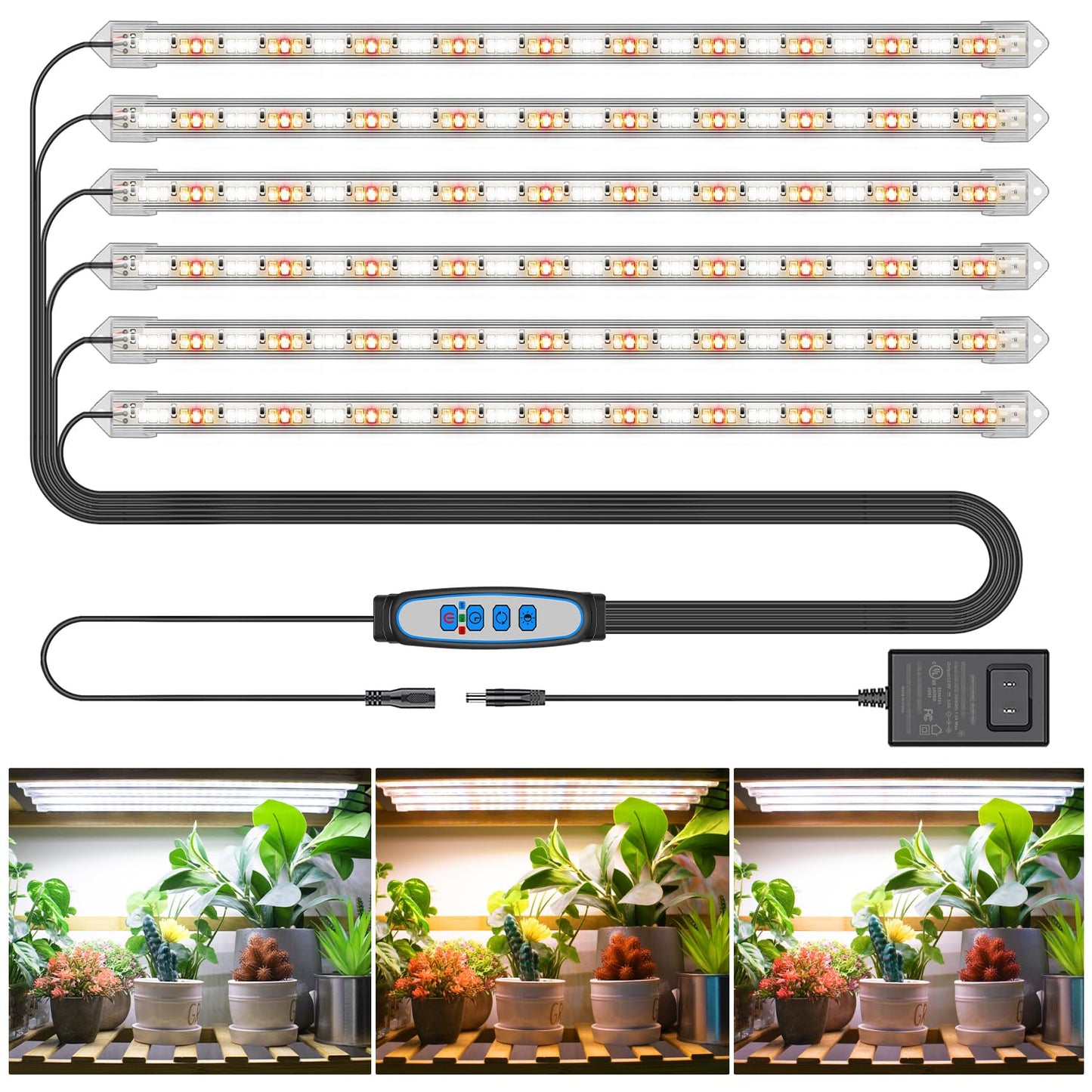 Kullsinss LED Plant Grow Light Strip, 36W 360 LEDs Grow Lights for Indoor Plants Full Spectrum with 6/12/16H Timer, 660nm/3000K/6000K Sunlike Grow Lamp for Seeds Starting Hydroponics Succulents